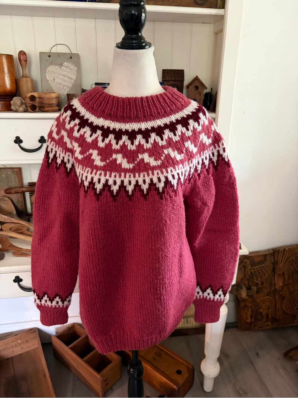 Hand Made Women’s Rose Fair Isle Knit Crewneck Sweater